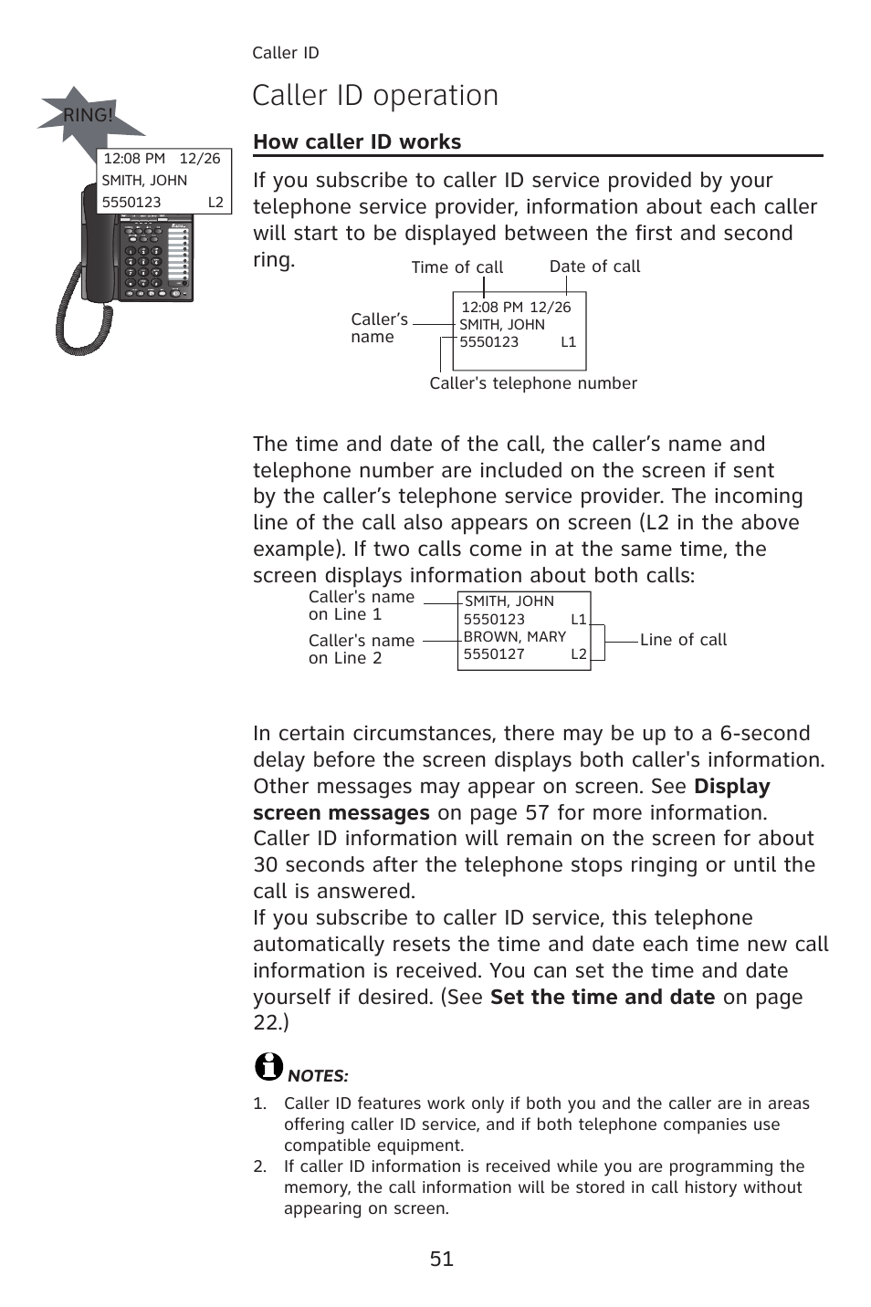 Caller id operation | AT&T 993 2-Line User Manual | Page 54 / 79