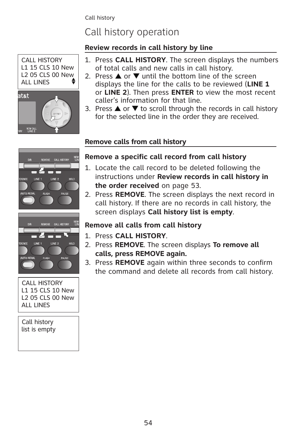 Call history operation | AT&T 993 2-Line User Manual | Page 57 / 79