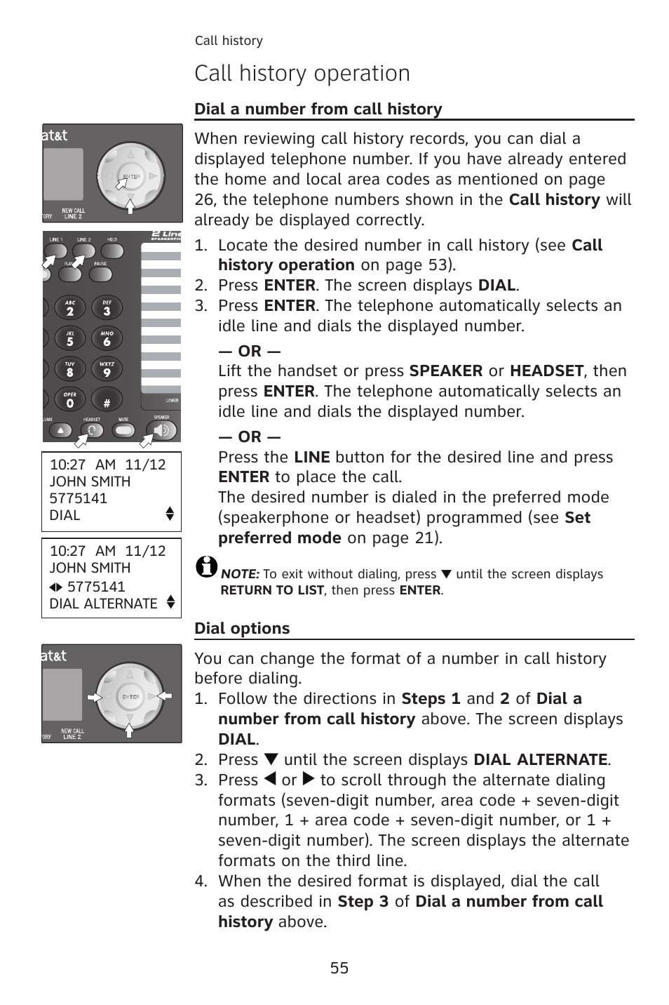 Call history operation | AT&T 993 2-Line User Manual | Page 58 / 79