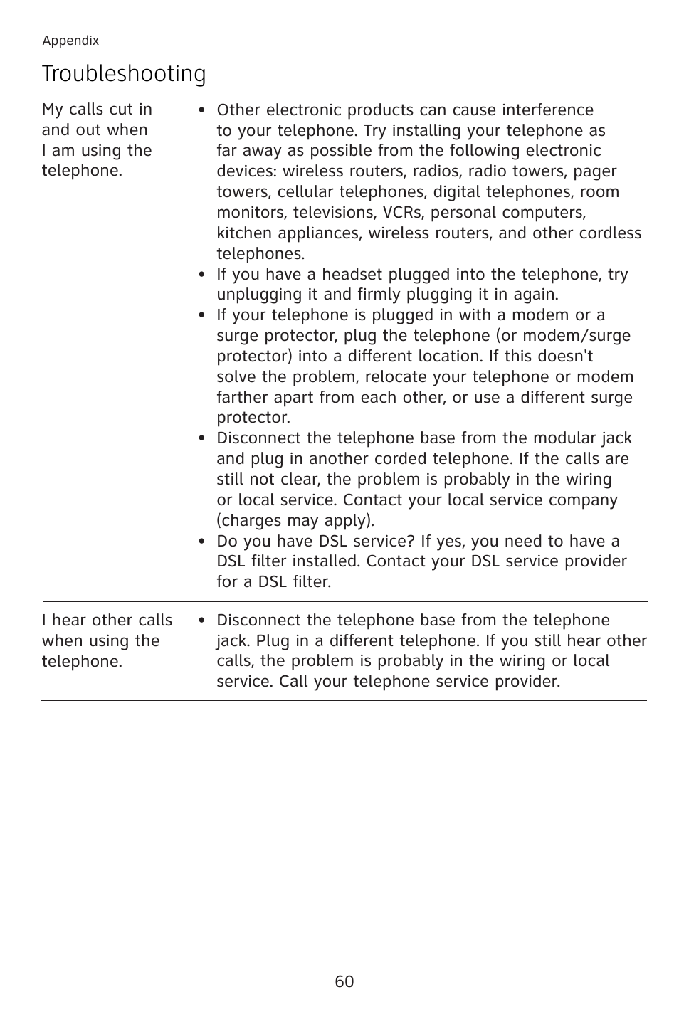 Troubleshooting | AT&T 993 2-Line User Manual | Page 63 / 79