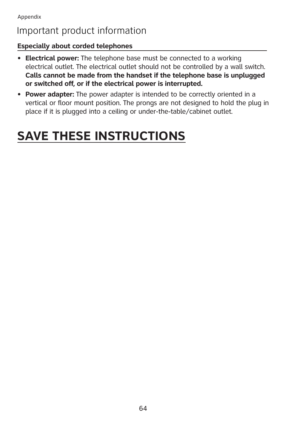 Save these instructions, Important product information | AT&T 993 2-Line User Manual | Page 67 / 79