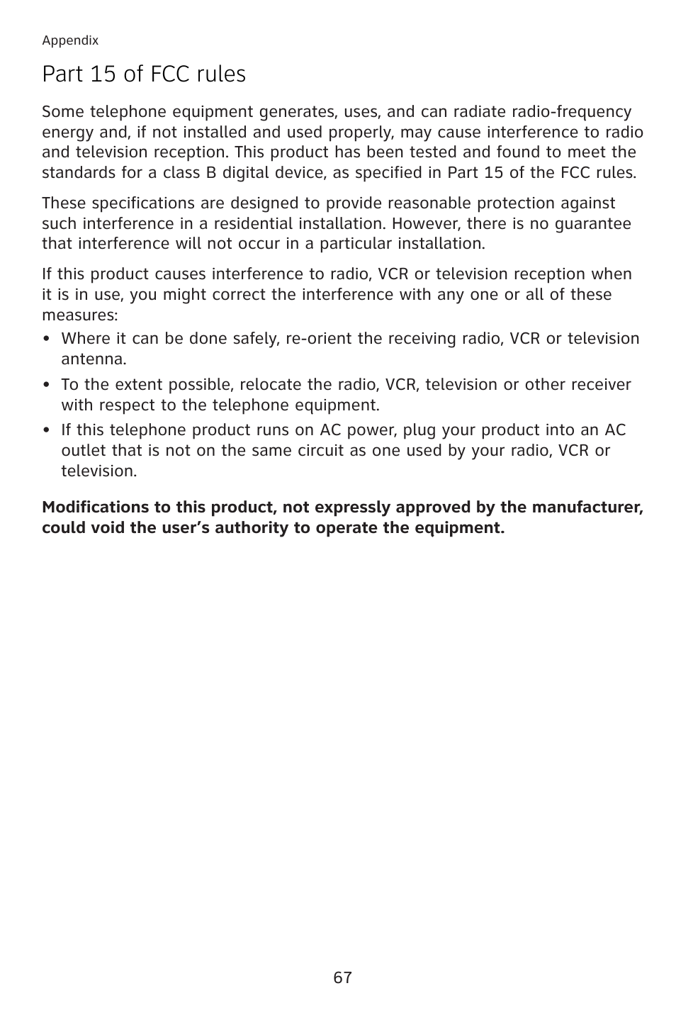 Part 15 of fcc rules | AT&T 993 2-Line User Manual | Page 70 / 79