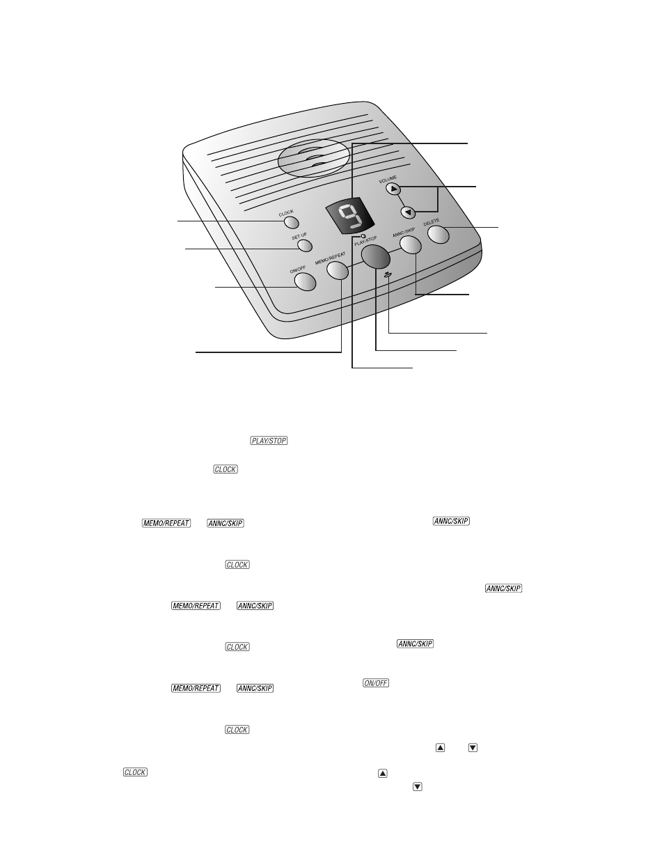 Setting the clock, Recording your announcement, Turning the system on/off | Volume control | AT&T AS45 User Manual | Page 3 / 12