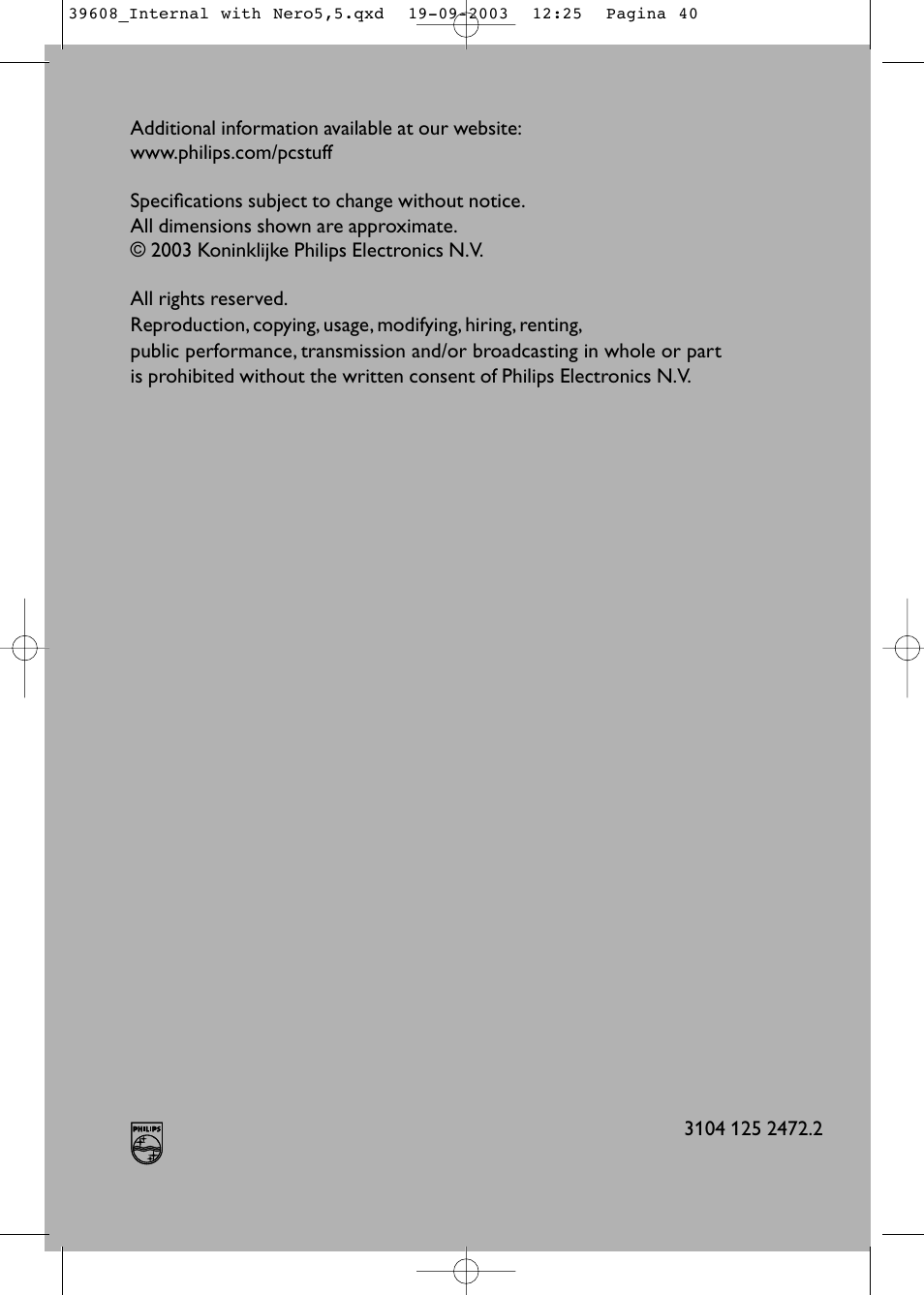 Philips Lecteur interne User Manual | Page 40 / 40