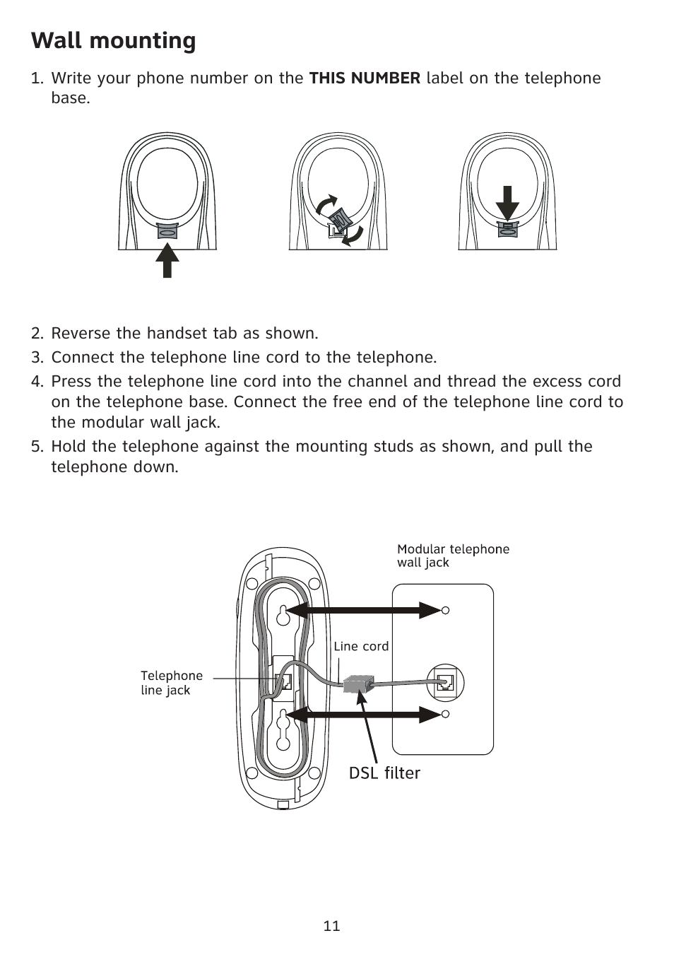 Wall mounting | AT&T Trimline 205 User Manual | Page 13 / 18