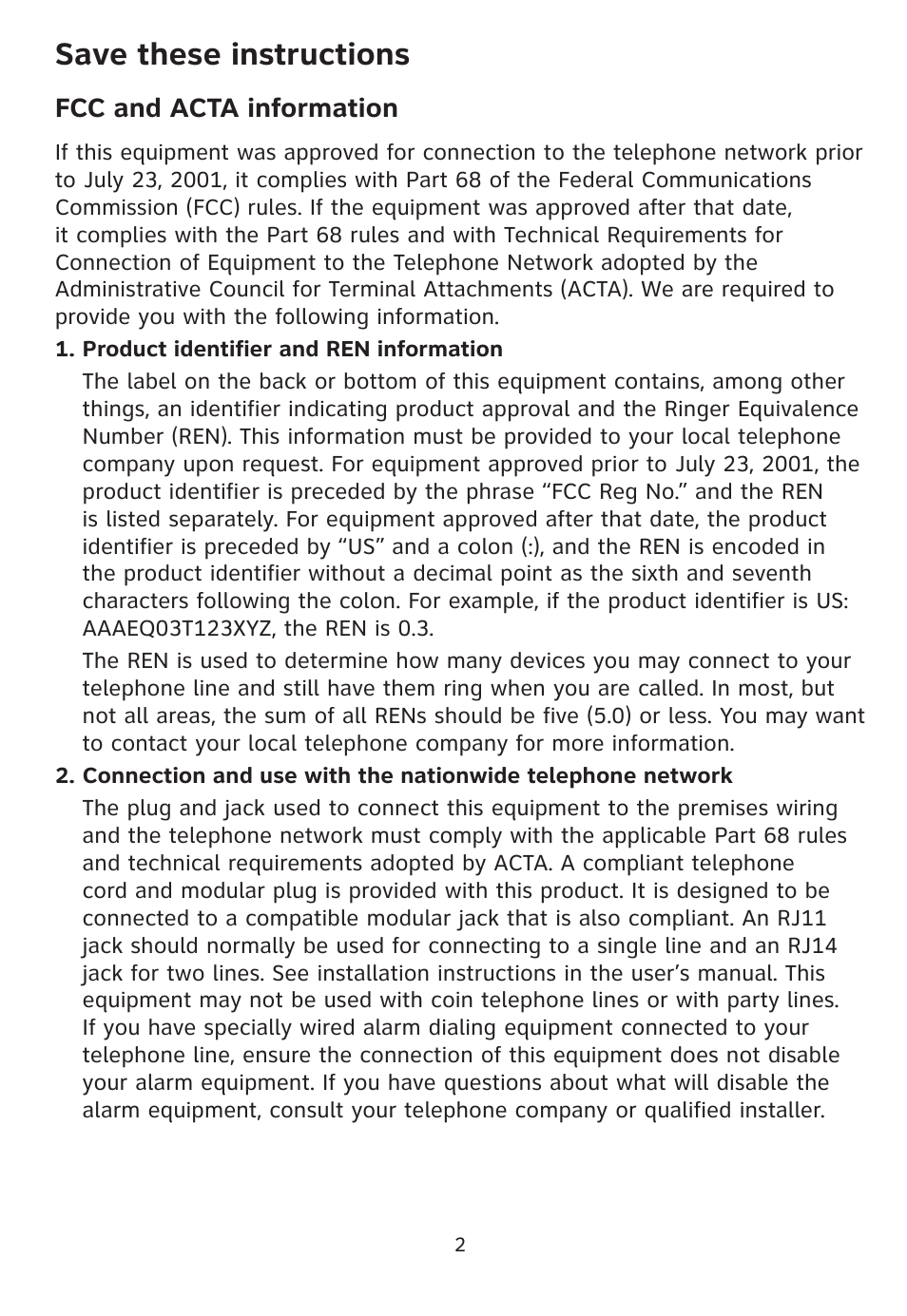 Save these instructions | AT&T Trimline 205 User Manual | Page 4 / 18