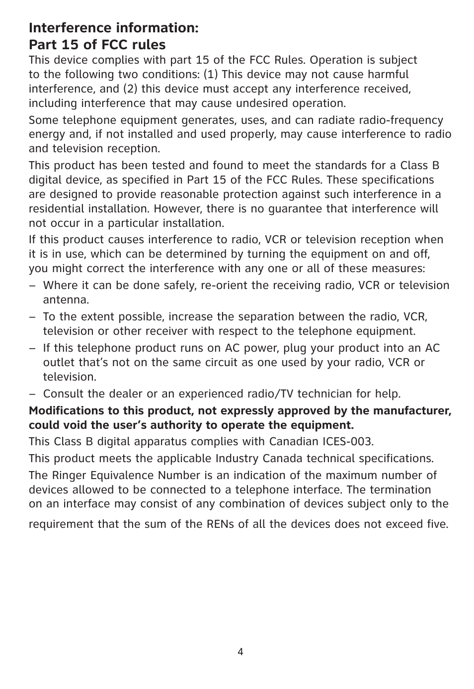 Interference information: part 15 of fcc rules | AT&T Trimline 205 User Manual | Page 6 / 18