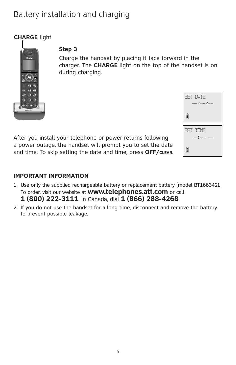 Battery installation and charging | AT&T CL84250 User Manual | Page 6 / 11