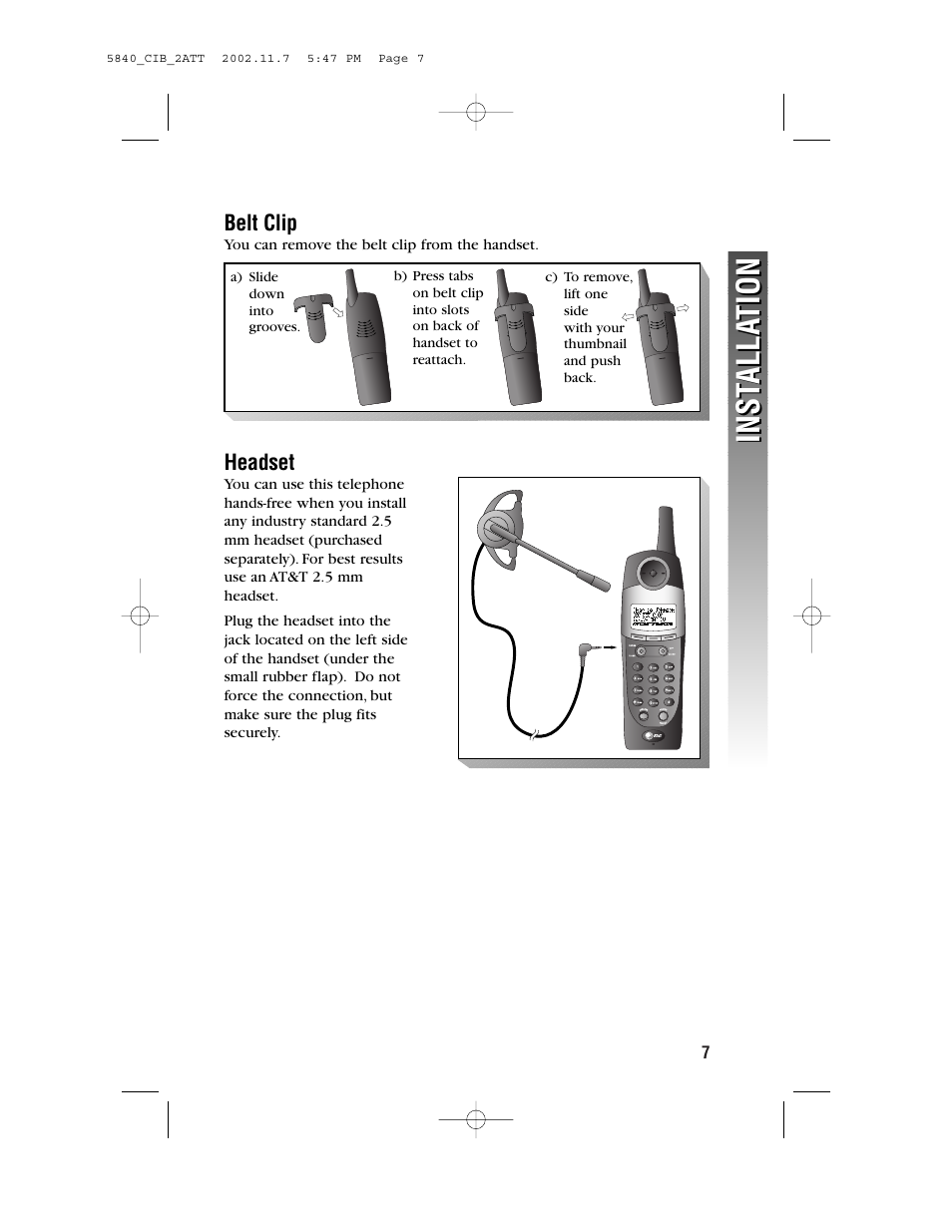 Inst alla tion inst alla tion | AT&T 5840 User Manual | Page 10 / 77