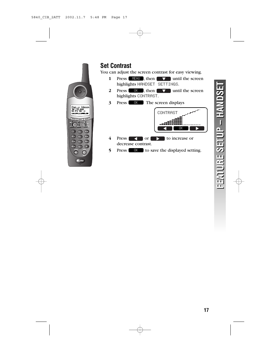 Fea ture setup – handset fea ture setup – handset | AT&T 5840 User Manual | Page 20 / 77