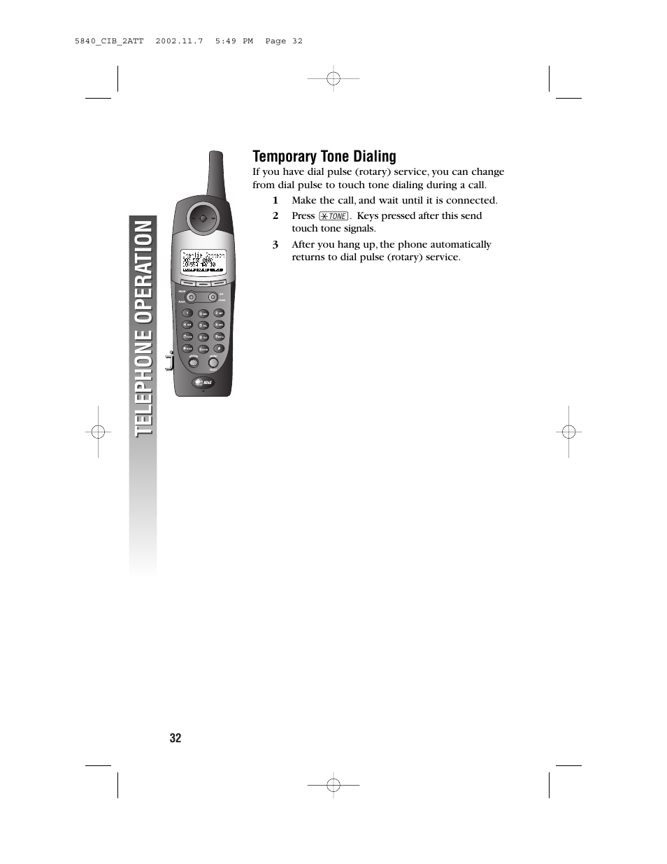Telephone opera tion telephone opera tion | AT&T 5840 User Manual | Page 35 / 77