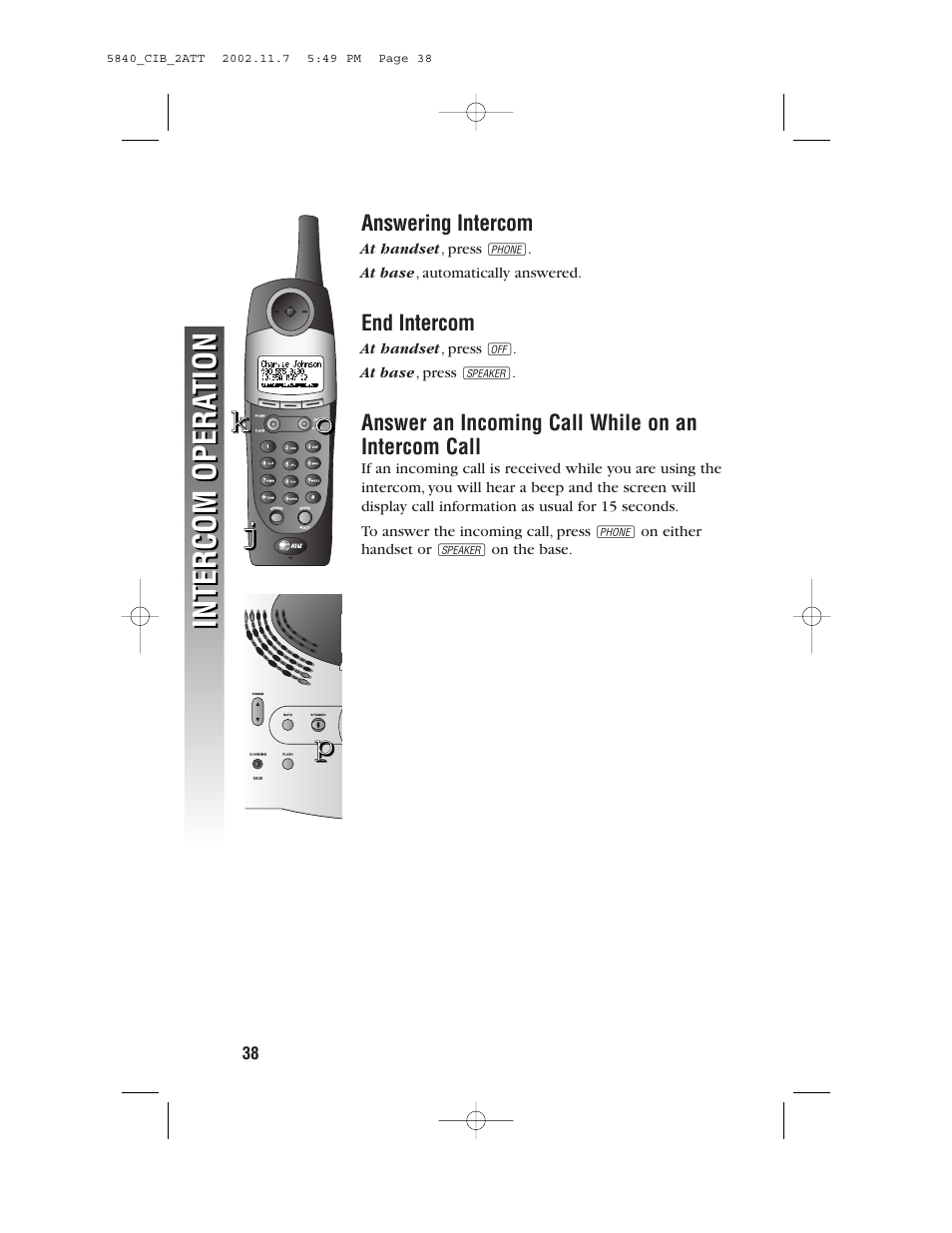 Intercom opera tion intercom opera tion | AT&T 5840 User Manual | Page 41 / 77