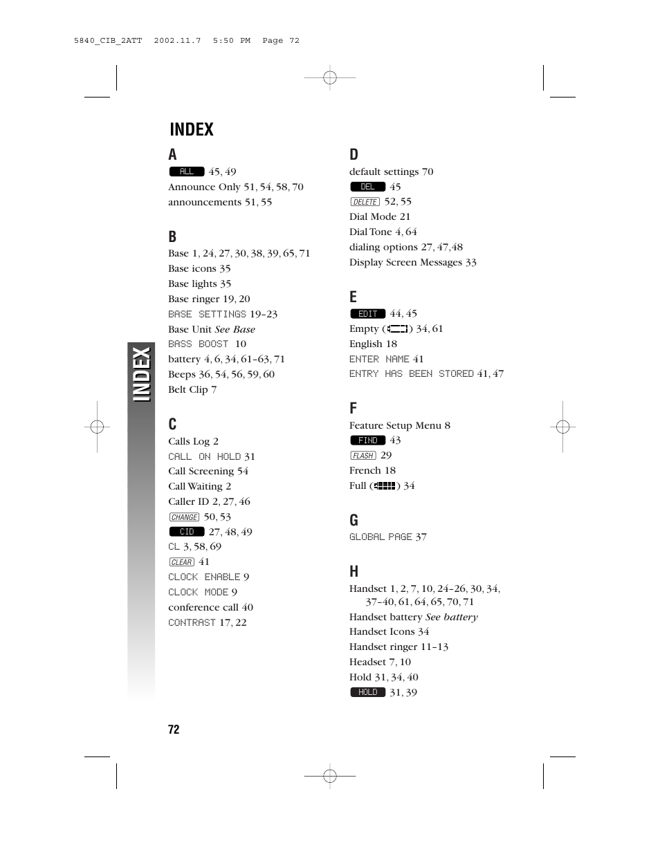 Index | AT&T 5840 User Manual | Page 75 / 77