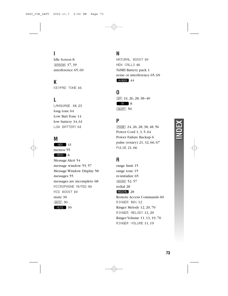 Index | AT&T 5840 User Manual | Page 76 / 77