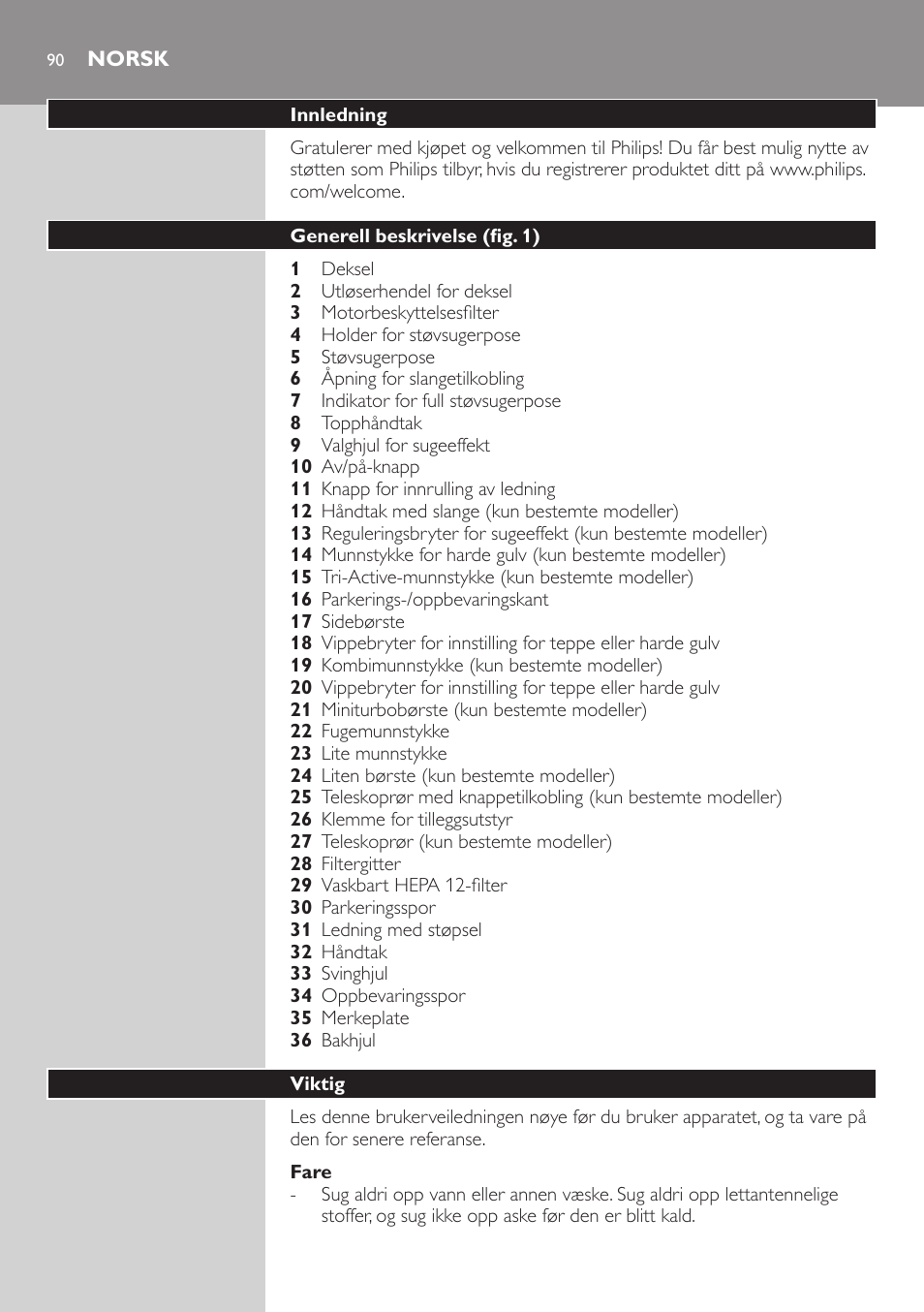 Philips HomeHero Aspirateur avec sac User Manual | Page 90 / 190