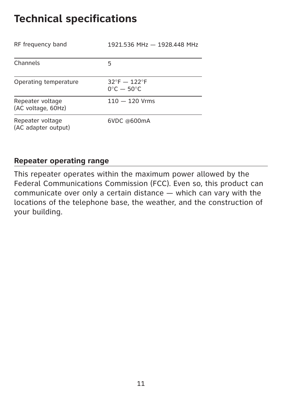 Technical specifications | AT&T DECT 6.0 SB67128 User Manual | Page 12 / 12