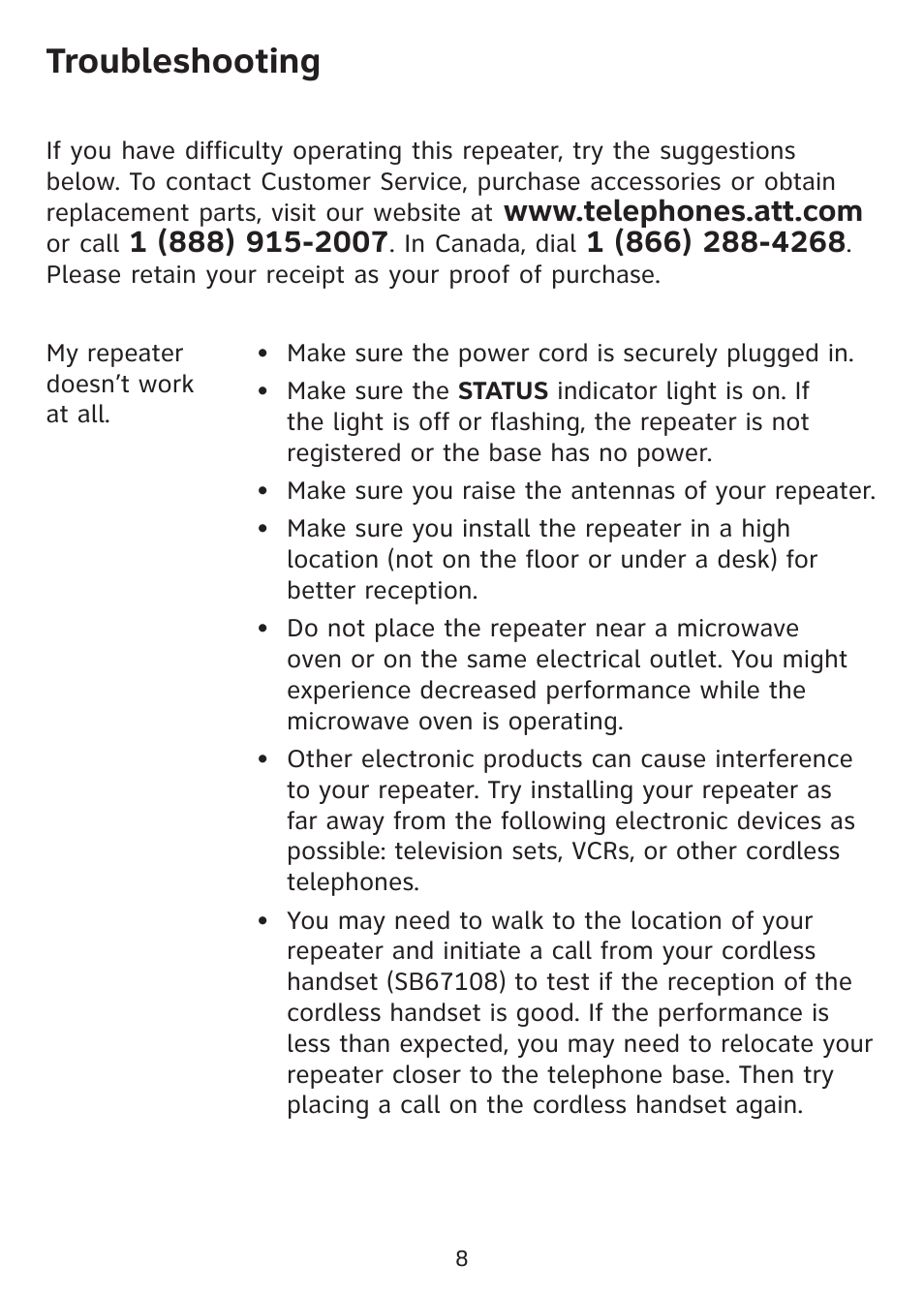 Troubleshooting | AT&T DECT 6.0 SB67128 User Manual | Page 9 / 12