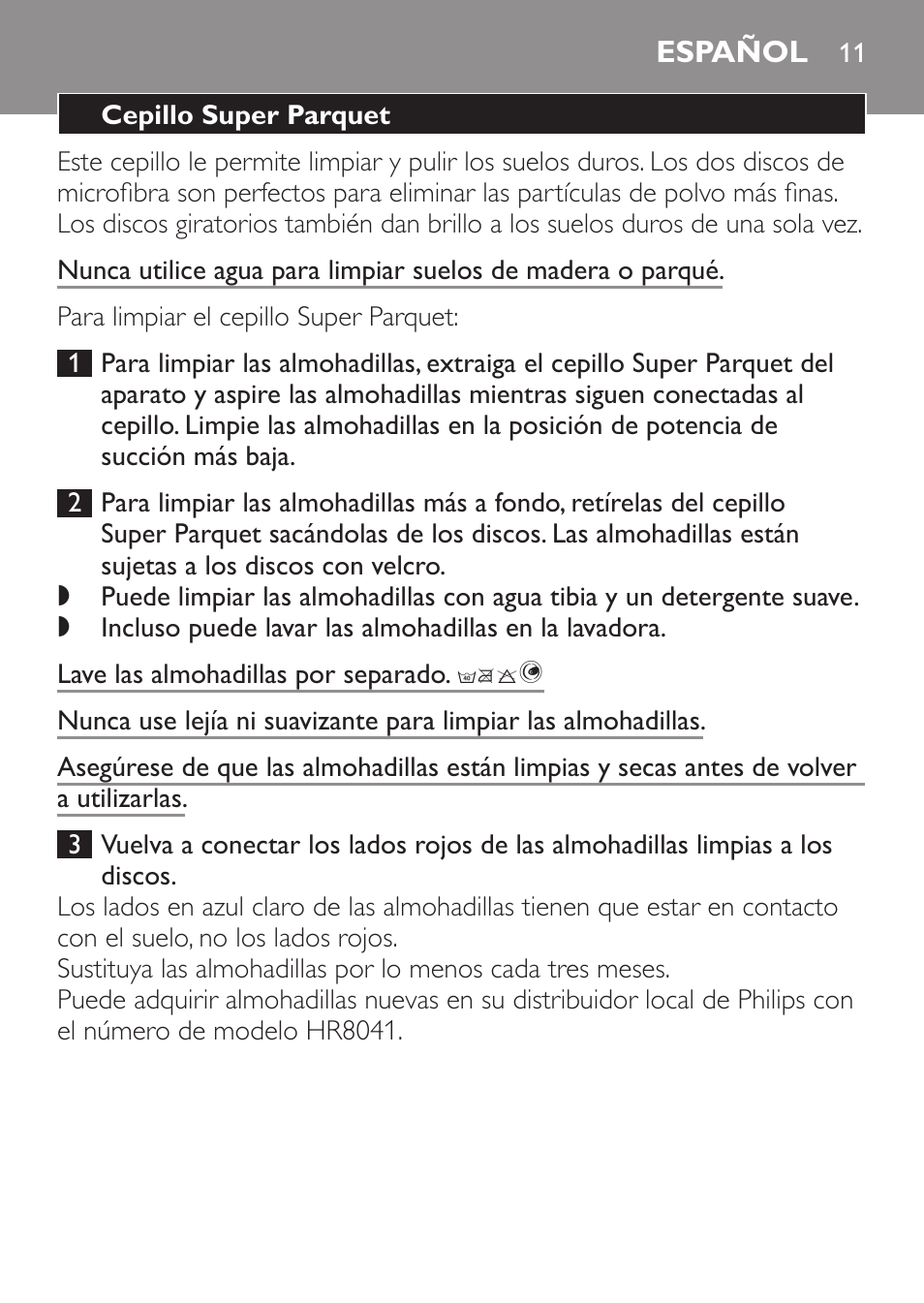 Español | Philips Brosse d'aspirateur User Manual | Page 11 / 40