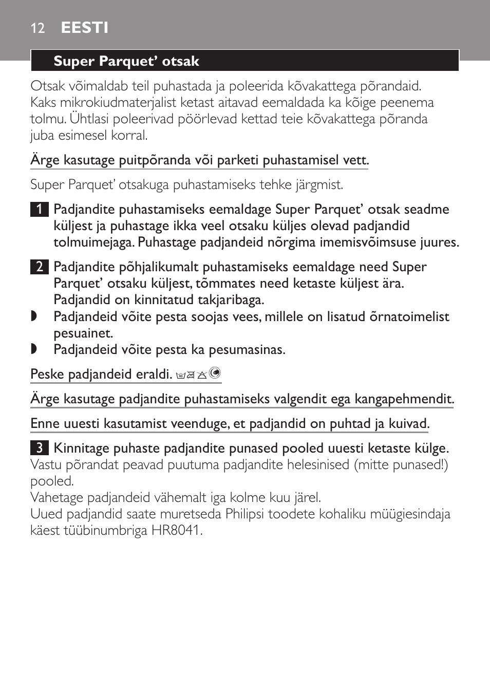 Eesti | Philips Brosse d'aspirateur User Manual | Page 12 / 40