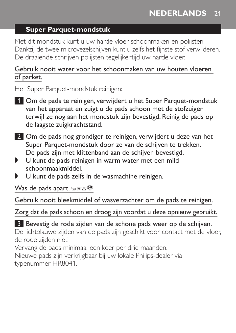 Nederlands | Philips Brosse d'aspirateur User Manual | Page 21 / 40