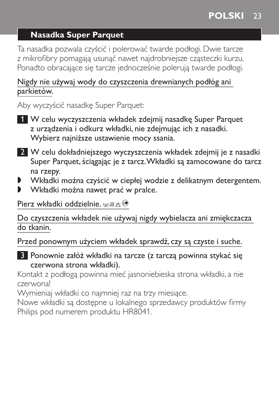 Polski | Philips Brosse d'aspirateur User Manual | Page 23 / 40