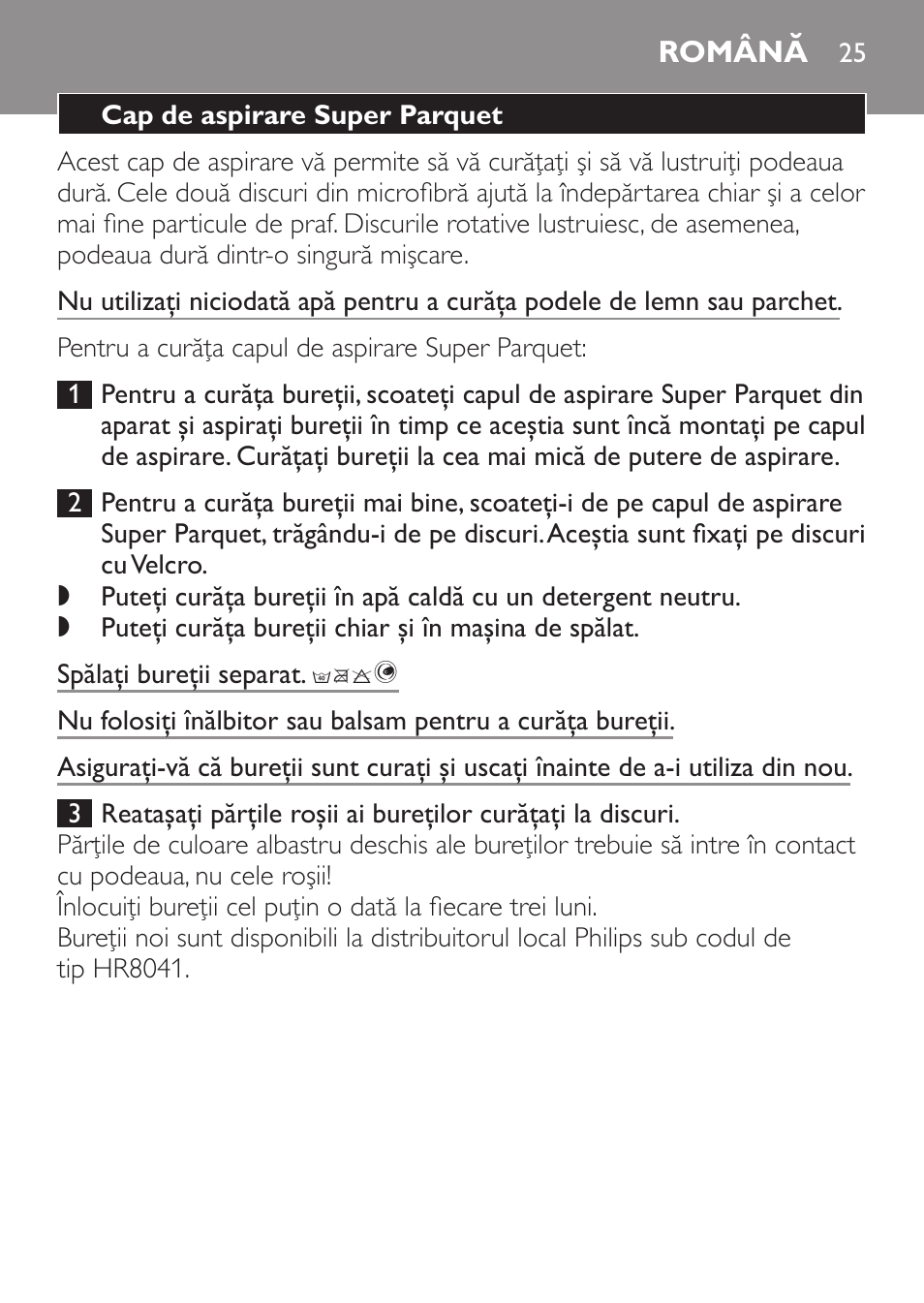 Română | Philips Brosse d'aspirateur User Manual | Page 25 / 40