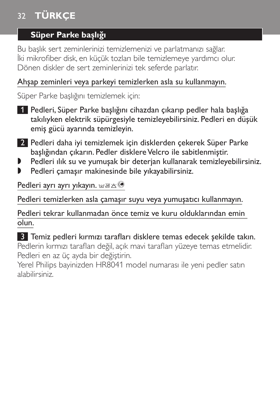 Türkçe | Philips Brosse d'aspirateur User Manual | Page 32 / 40