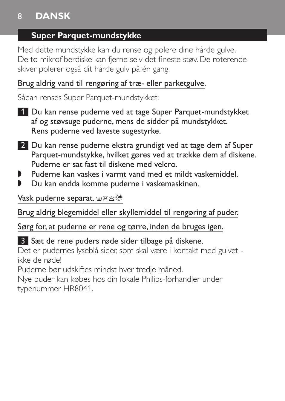 Dansk | Philips Brosse d'aspirateur User Manual | Page 8 / 40