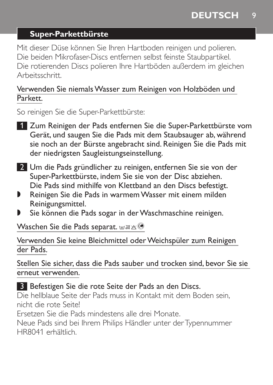 Deutsch | Philips Brosse d'aspirateur User Manual | Page 9 / 40