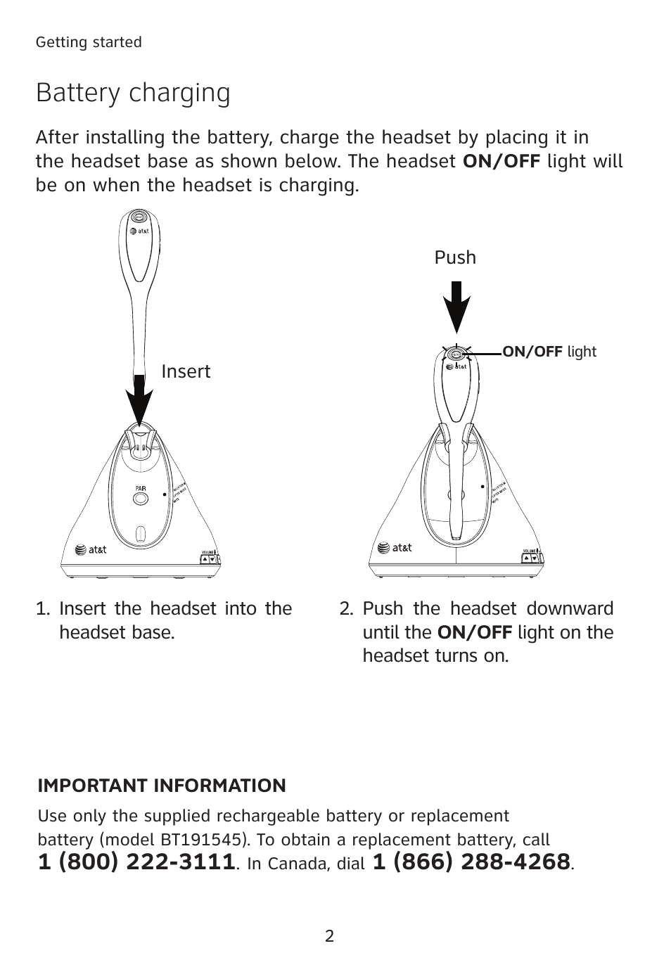 Battery charging | AT&T TL760 User Manual | Page 3 / 14