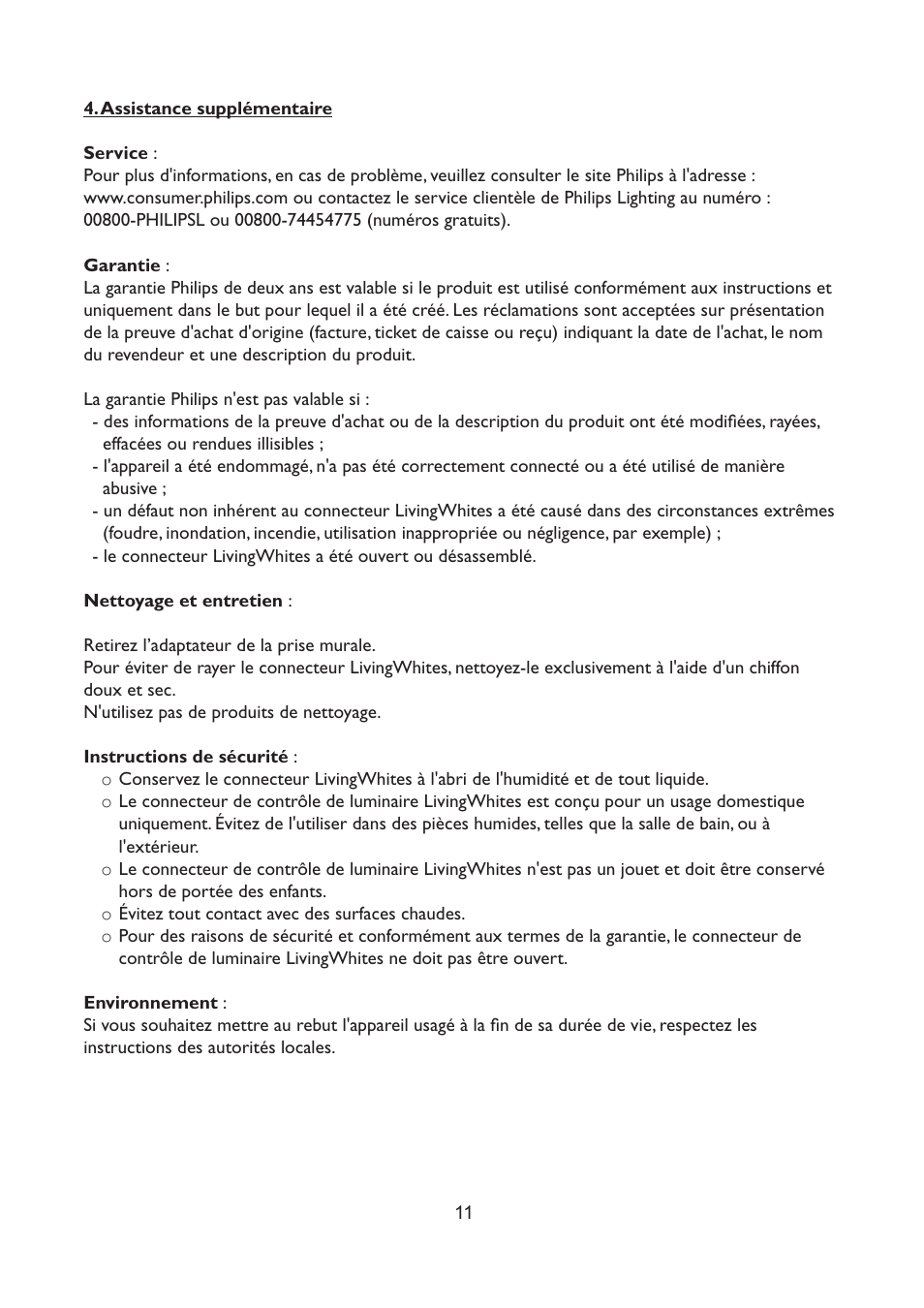 Philips LivingWhites Fiche électrique française User Manual | Page 11 / 121