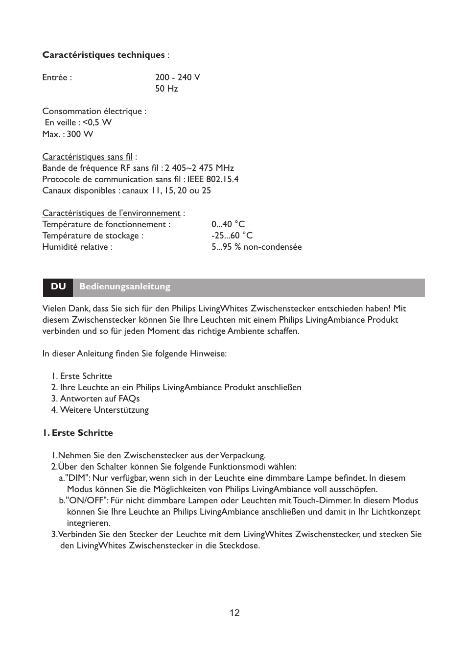 Philips LivingWhites Fiche électrique française User Manual | Page 12 / 121