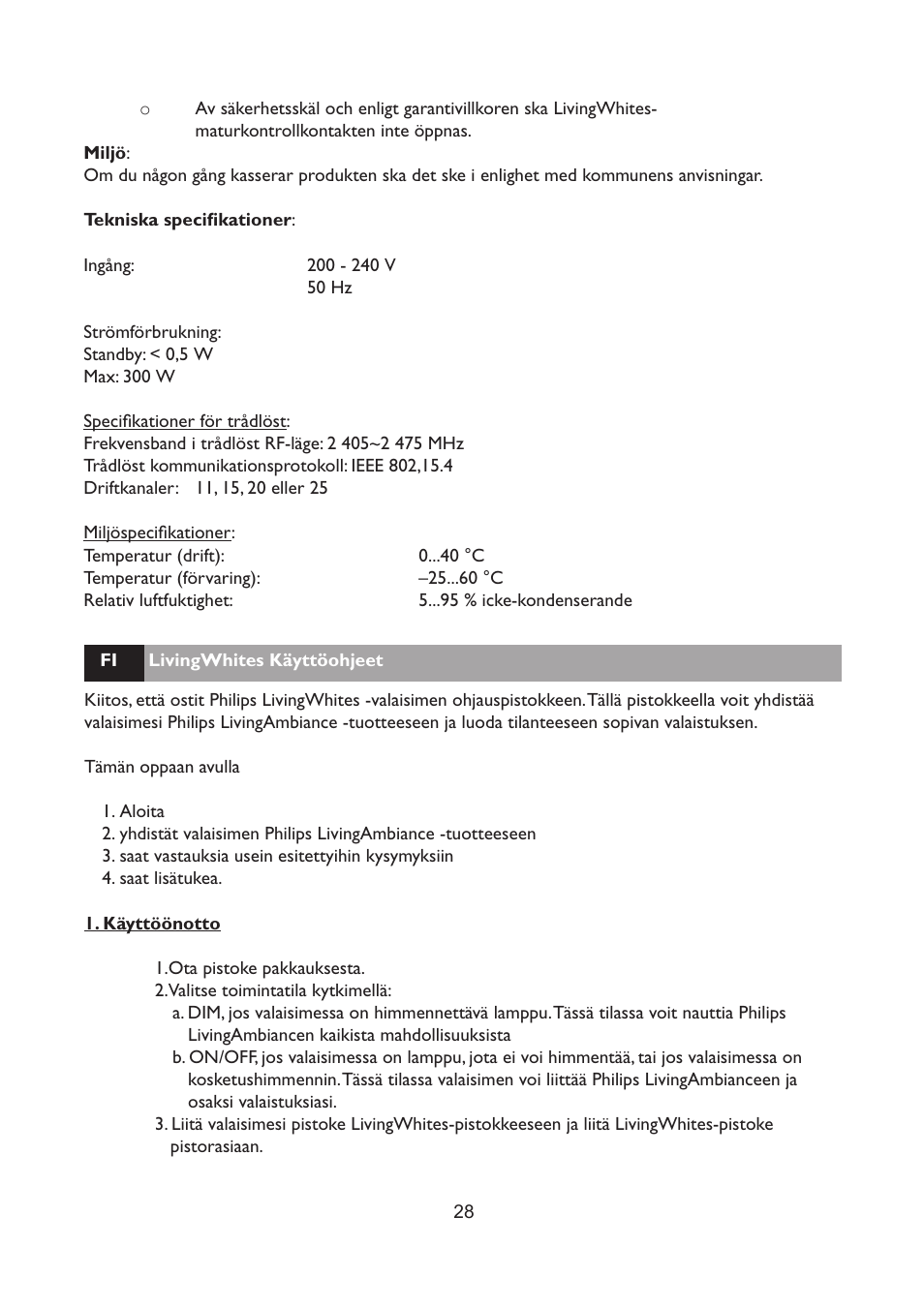 Philips LivingWhites Fiche électrique française User Manual | Page 28 / 121