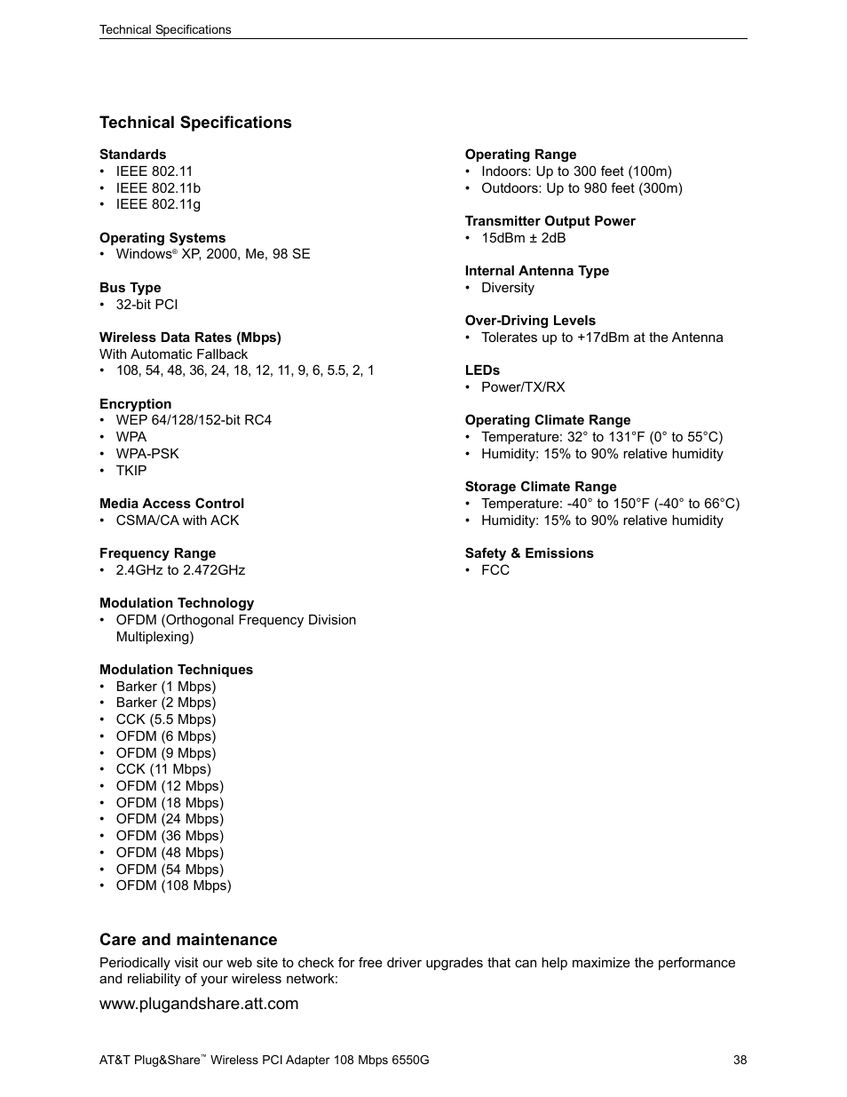AT&T 6550G User Manual | Page 38 / 39