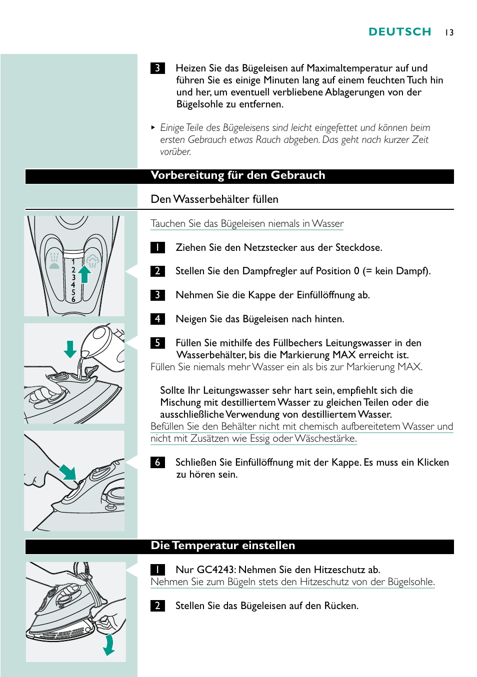 Philips Fer vapeur User Manual | Page 13 / 48