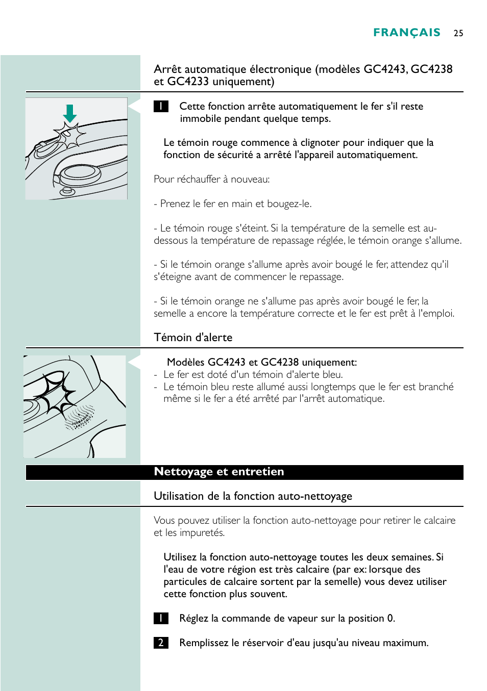 Philips Fer vapeur User Manual | Page 25 / 48