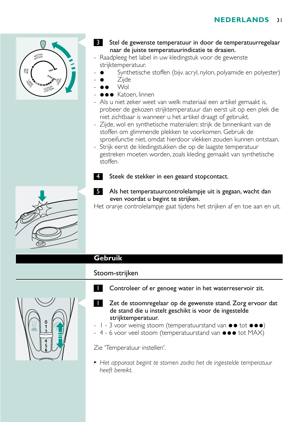 Gebruik stoom-strijken, Nederlands | Philips Fer vapeur User Manual | Page 31 / 48