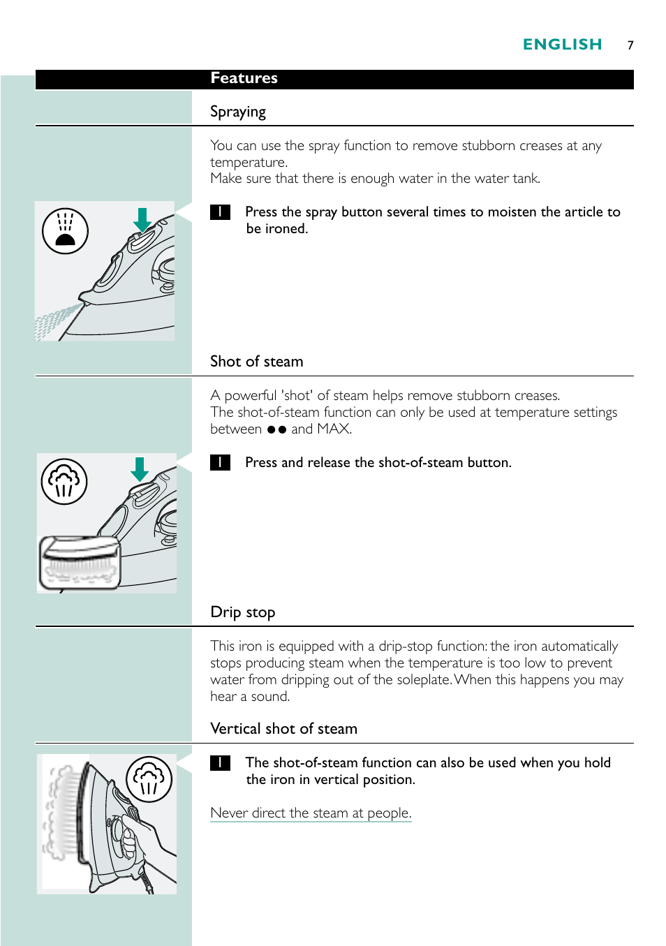 Philips Fer vapeur User Manual | Page 7 / 48