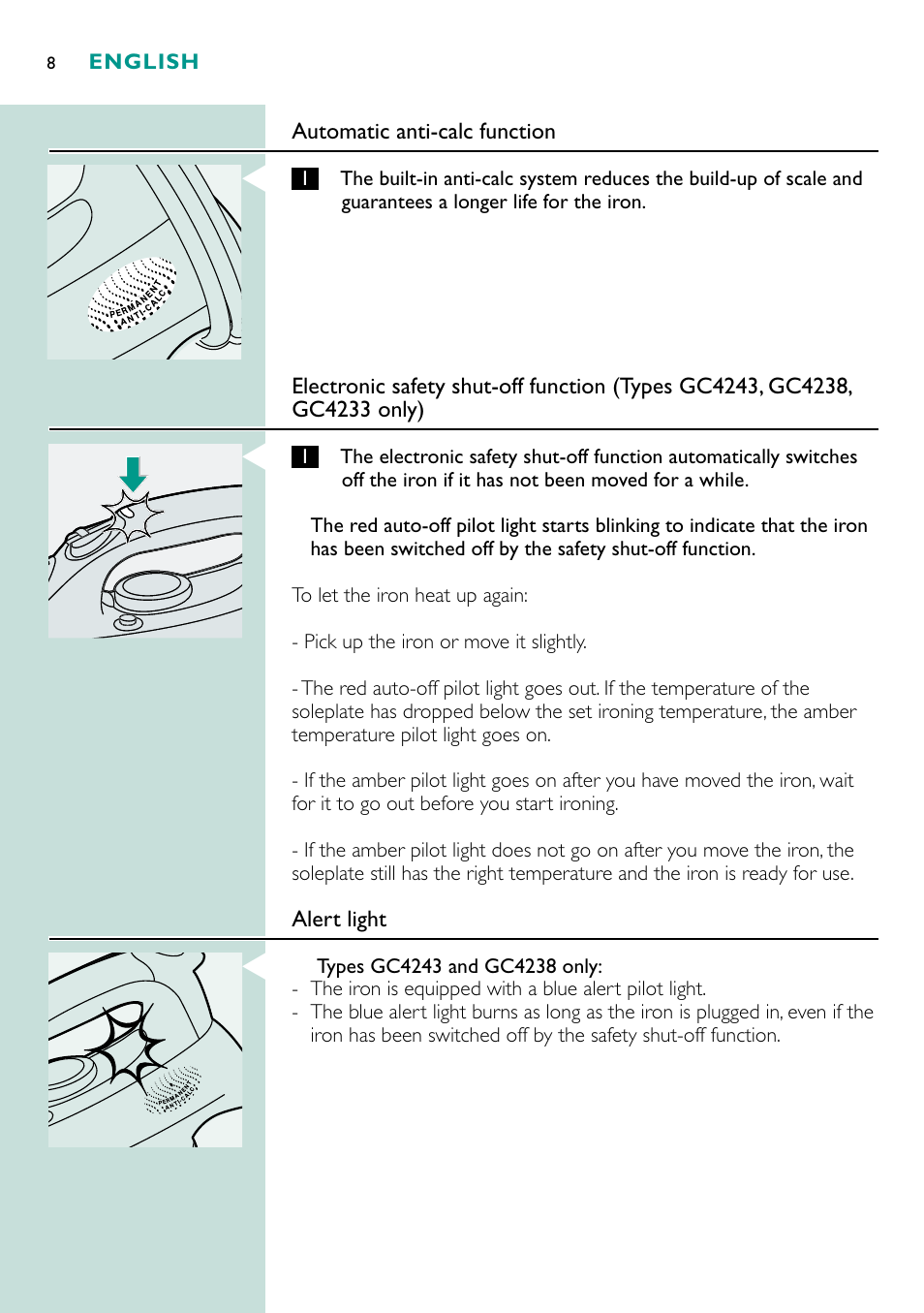 Philips Fer vapeur User Manual | Page 8 / 48