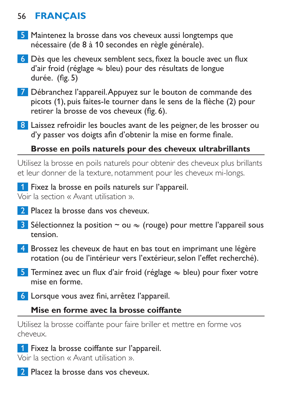 Mise en forme avec la brosse coiffante | Philips Brosse soufflante User Manual | Page 56 / 108