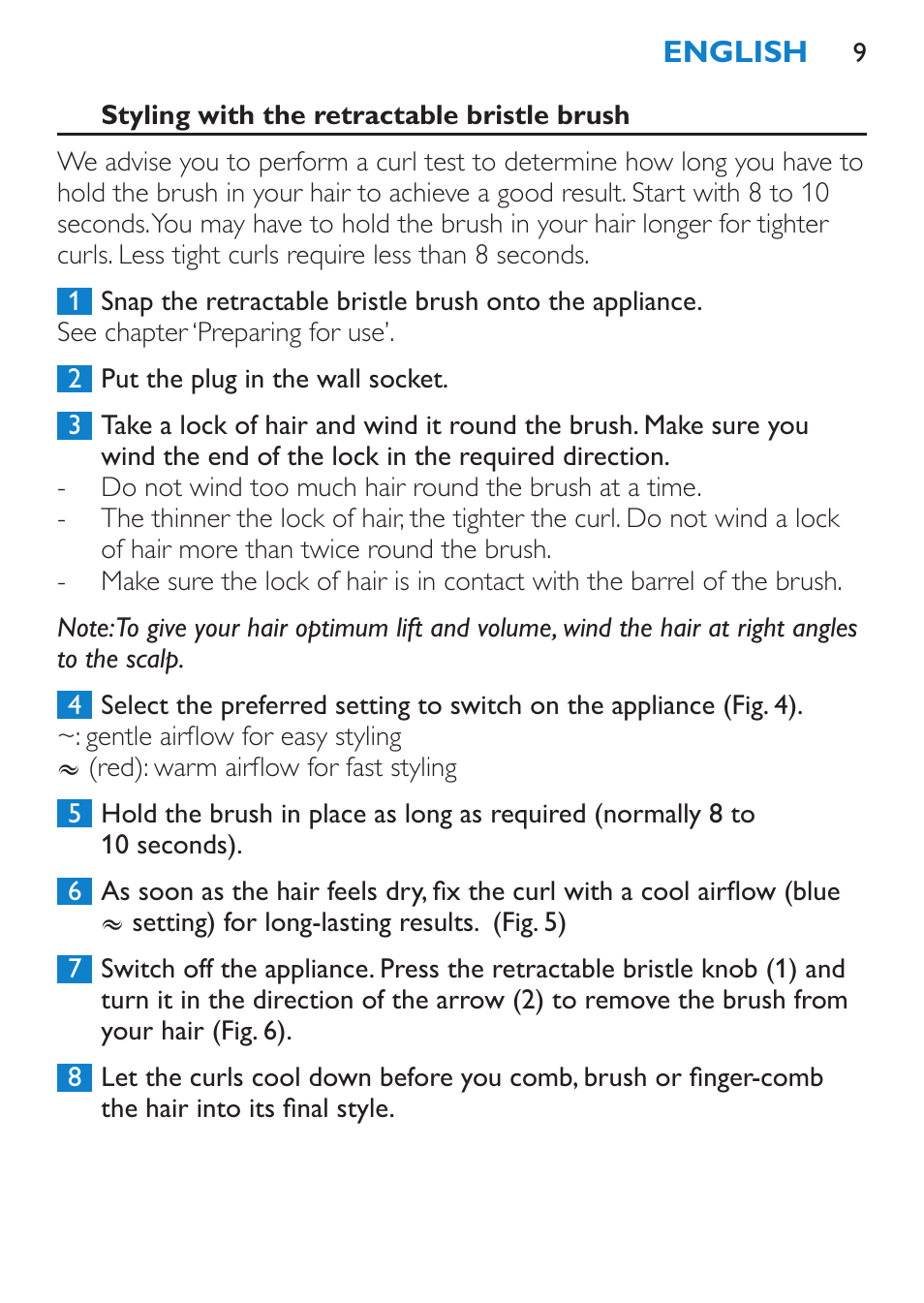 Styling with the retractable bristle brush | Philips Brosse soufflante User Manual | Page 9 / 108