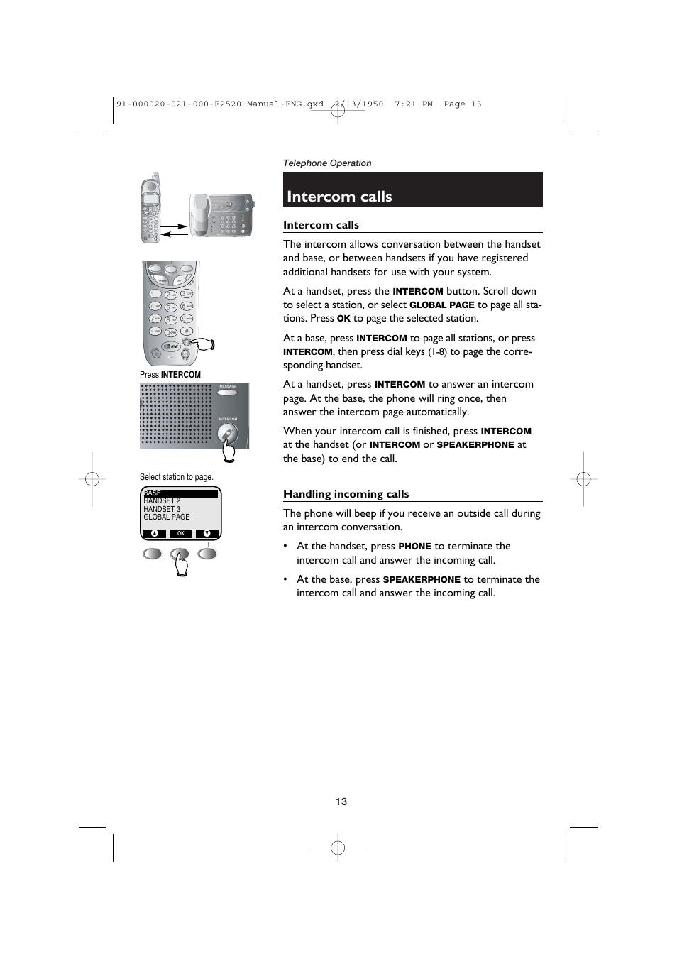 Intercom calls, Handling incoming calls | AT&T E2520 User Manual | Page 15 / 35