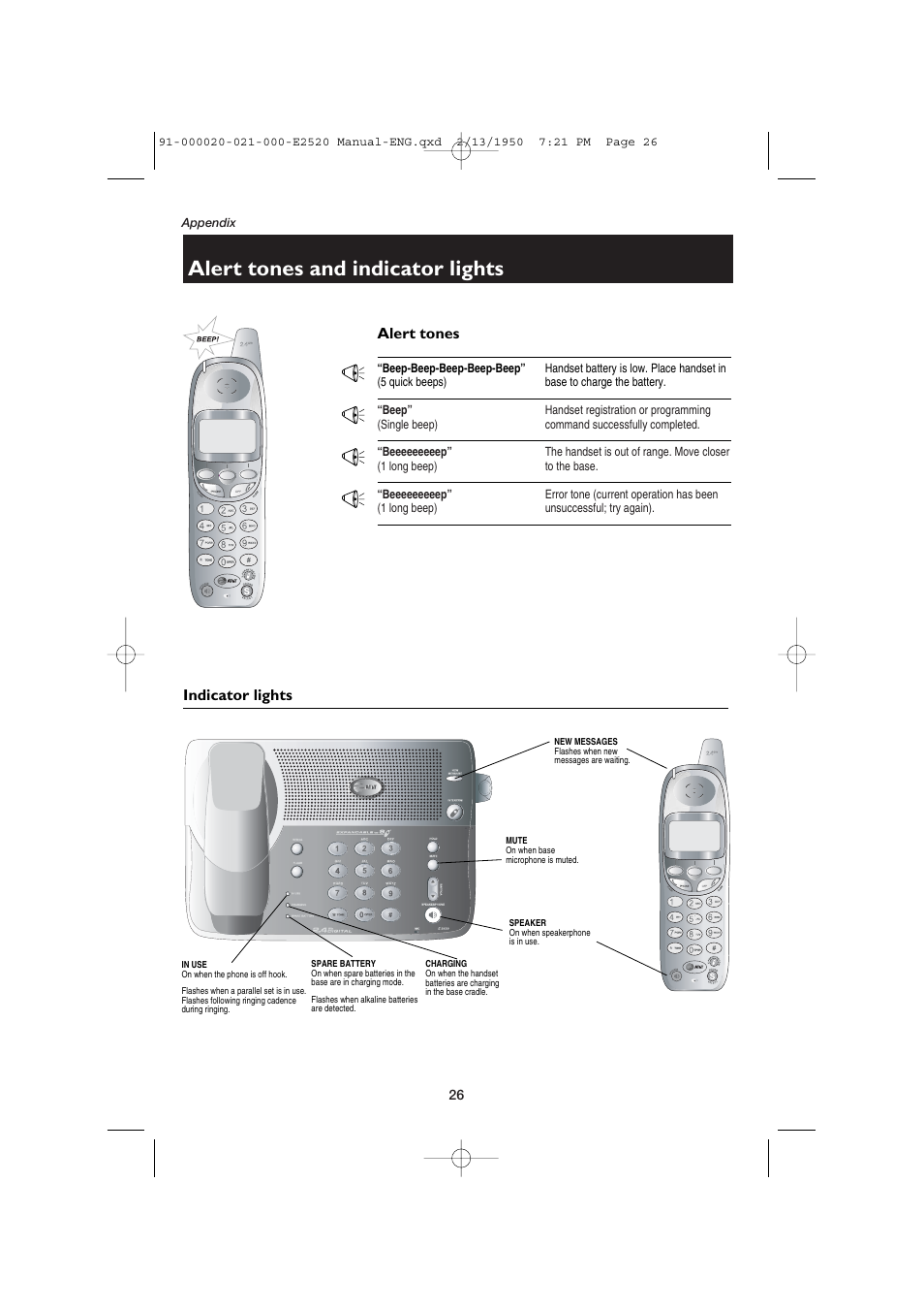 Alert tones and indicator lights, Alert tones indicator lights | AT&T E2520 User Manual | Page 28 / 35