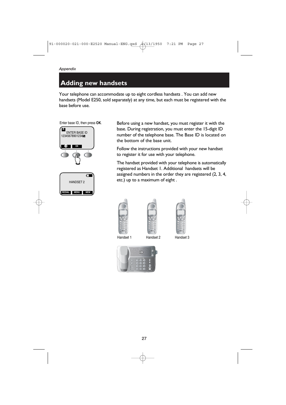 Adding new handsets | AT&T E2520 User Manual | Page 29 / 35