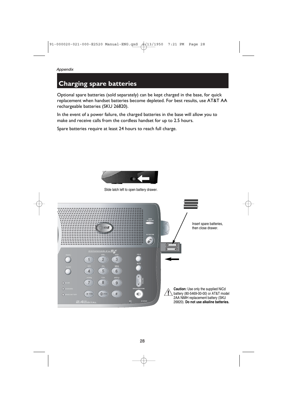 Charging spare batteries | AT&T E2520 User Manual | Page 30 / 35