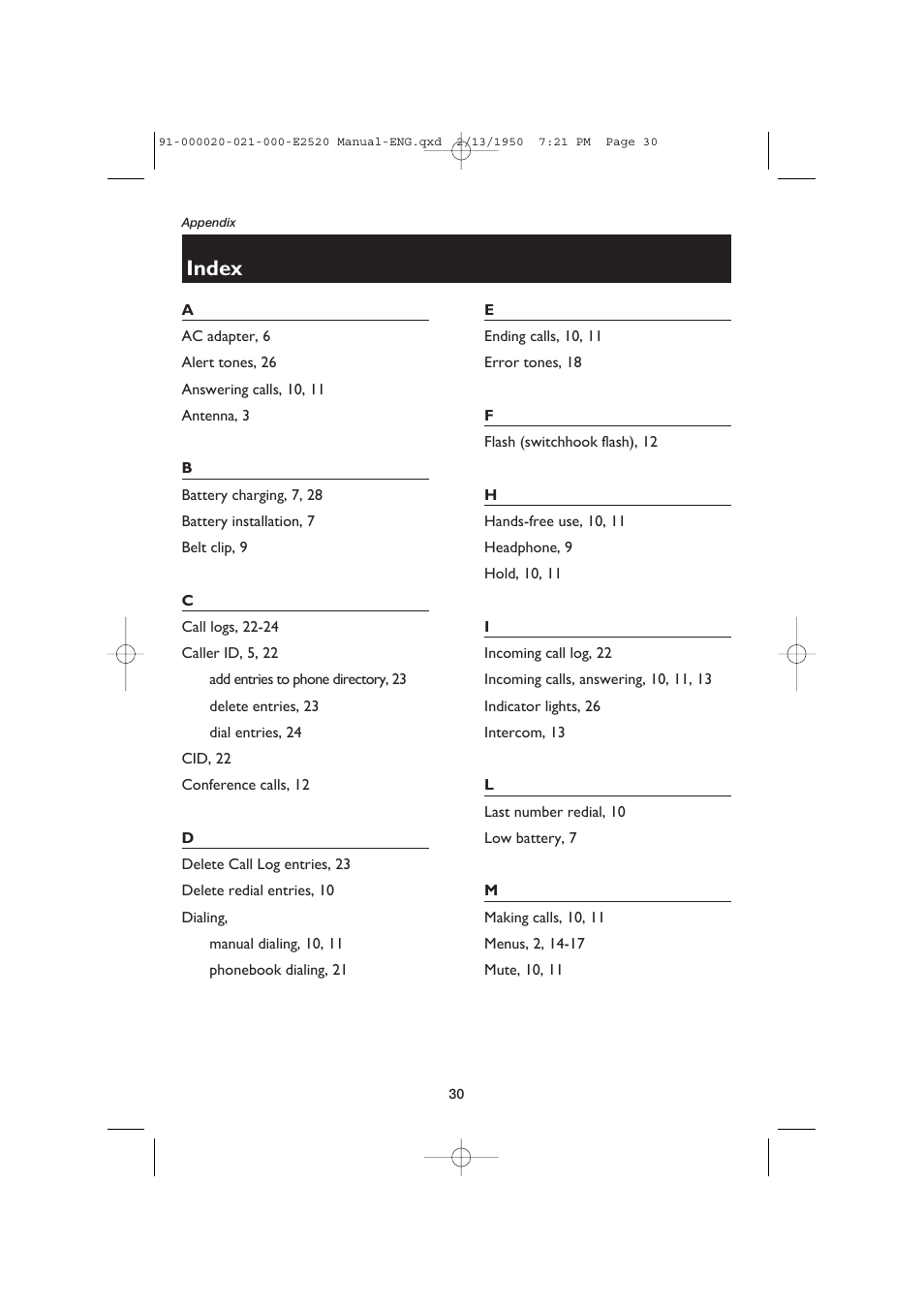 Index | AT&T E2520 User Manual | Page 32 / 35