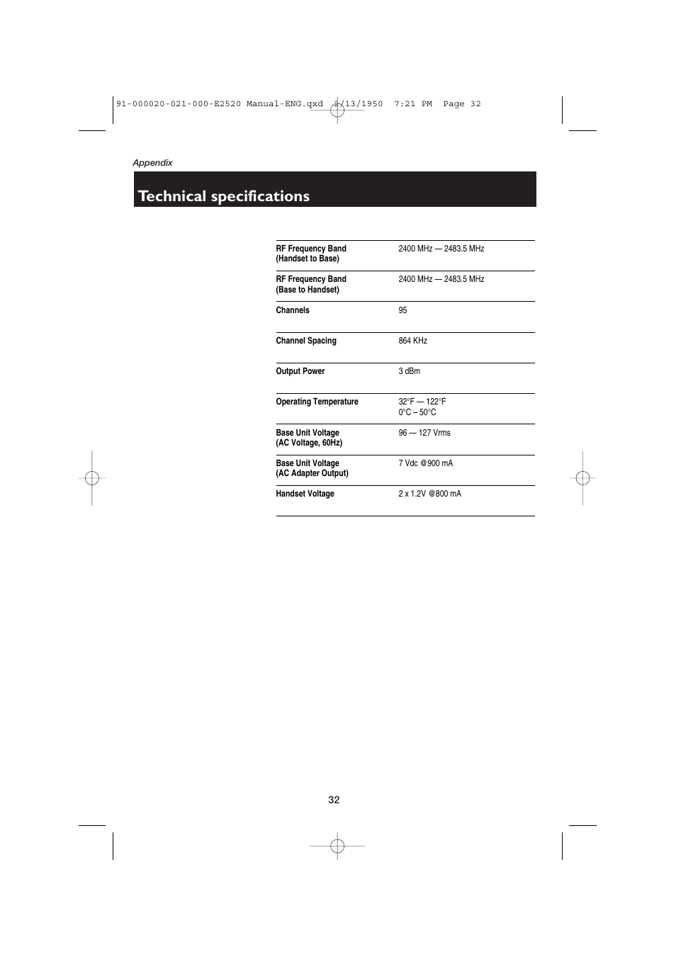 Technical specifications | AT&T E2520 User Manual | Page 34 / 35