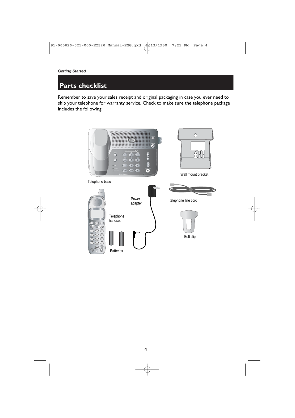 Parts checklist | AT&T E2520 User Manual | Page 6 / 35