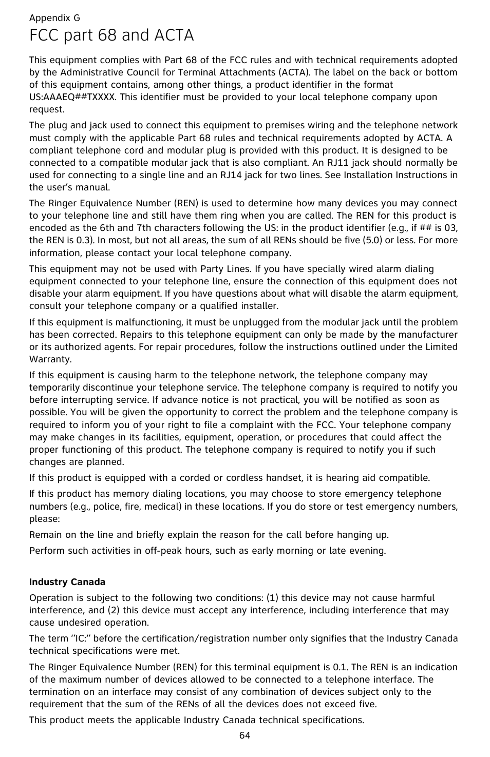 Fcc part 68 and acta | AT&T CL82359 User Manual | Page 69 / 77