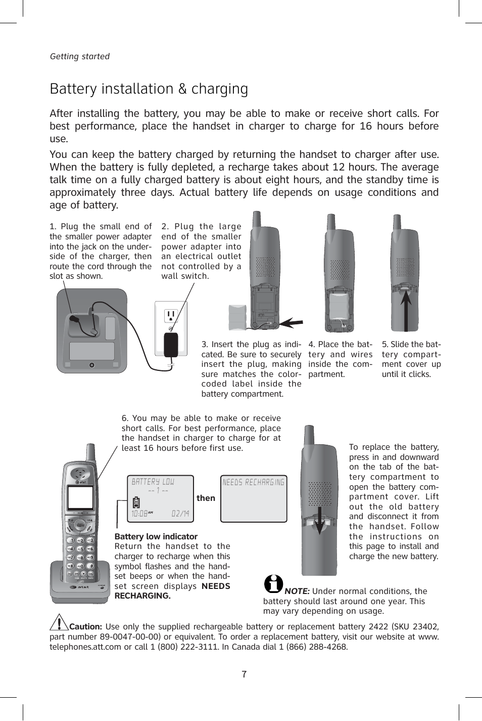 Battery installation & charging | AT&T E1828B User Manual | Page 10 / 71